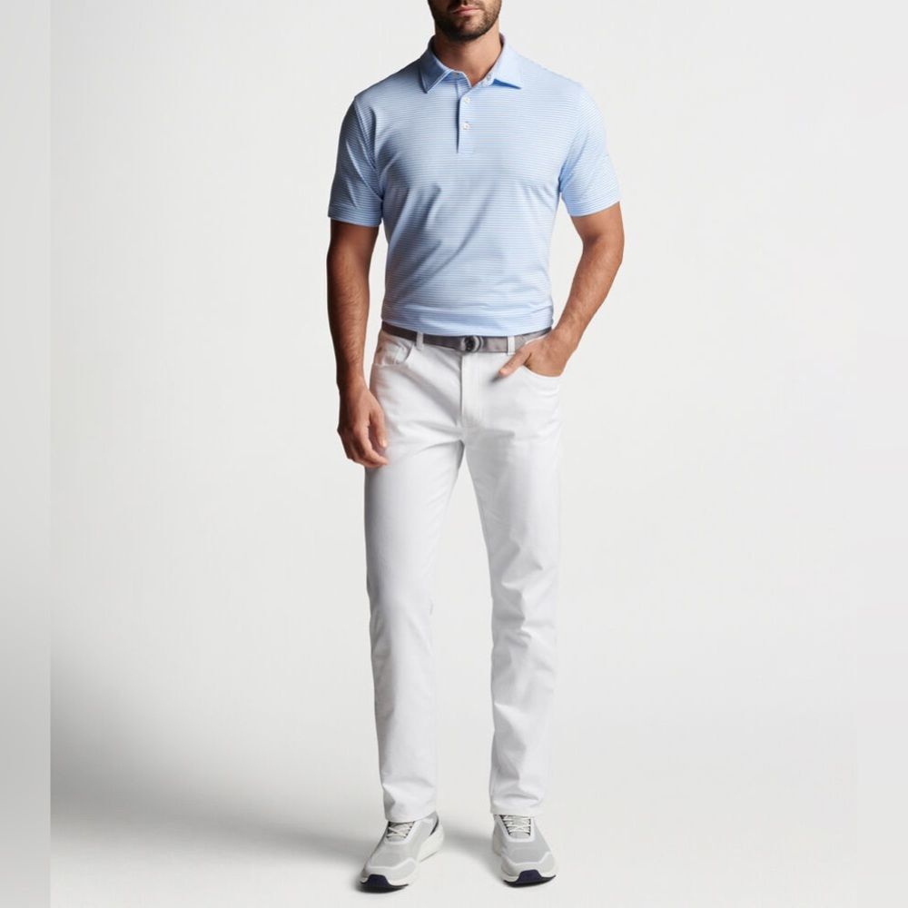 Peter Millar Men’s Blue Striped Cotton Short Sleeve Polo Shirt- Size Large